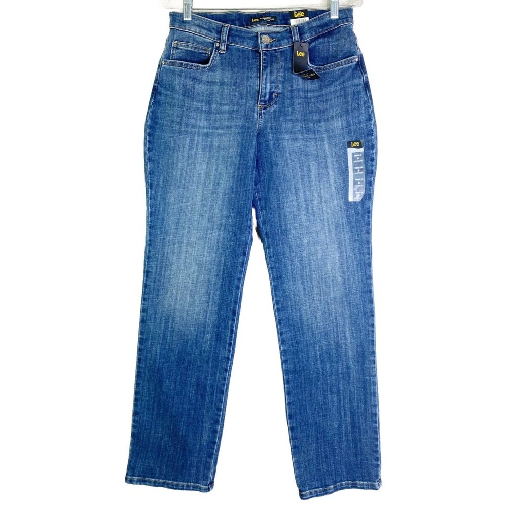 Lee Sz 8 (Actual 30x29) Relaxed Fit Straight Leg Mid Rise Blue Stretch Jeans NWT